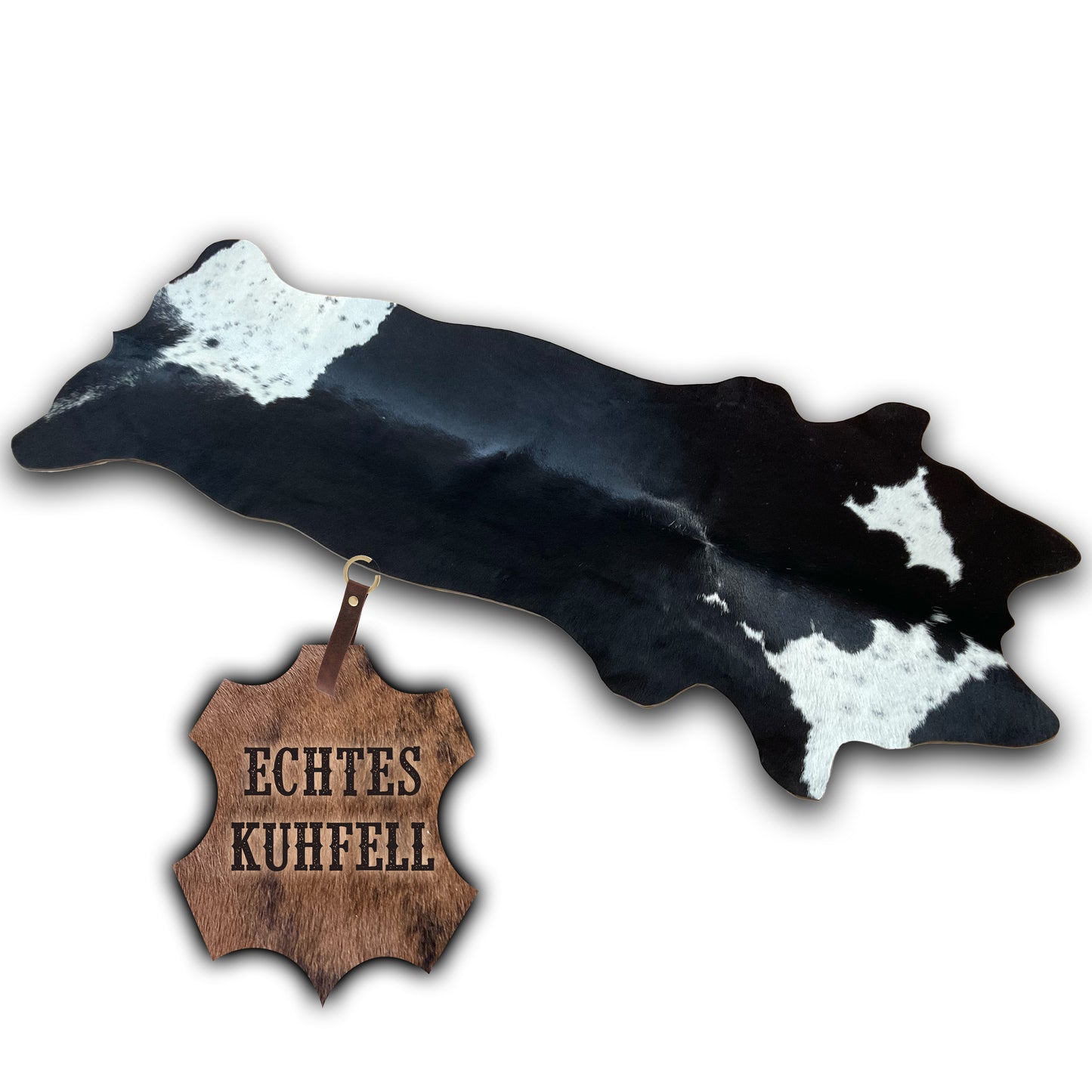 Kuhfell Teppich echt schwarz weiss Klassiker Landhausstil 160x70cm
