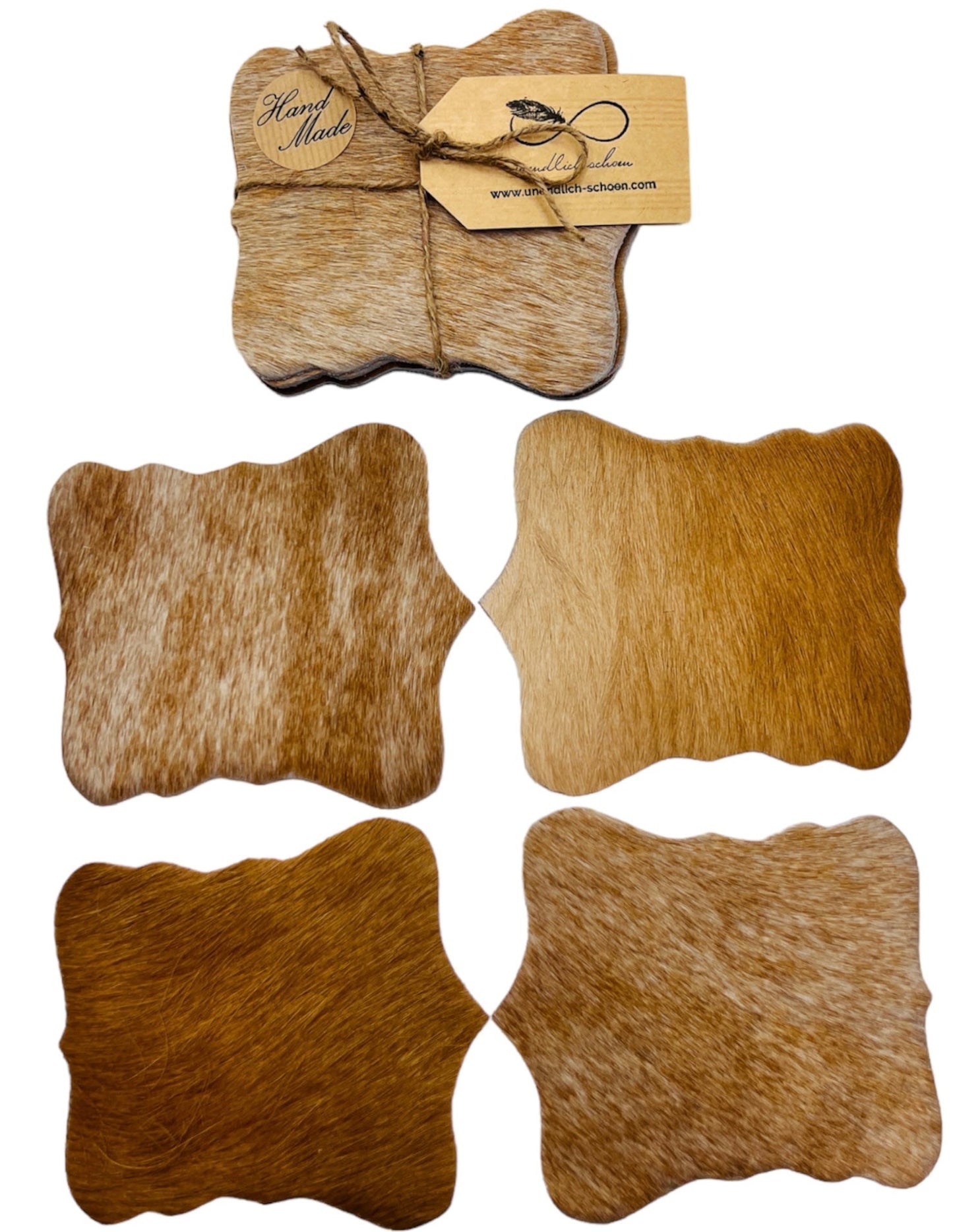 Echte Kuhfell Glasuntersetzer " Die nordische Schönheit" edel schlicht, pflegeleicht, rustikal champanger blond 13cm Ø - unendlich - schoen