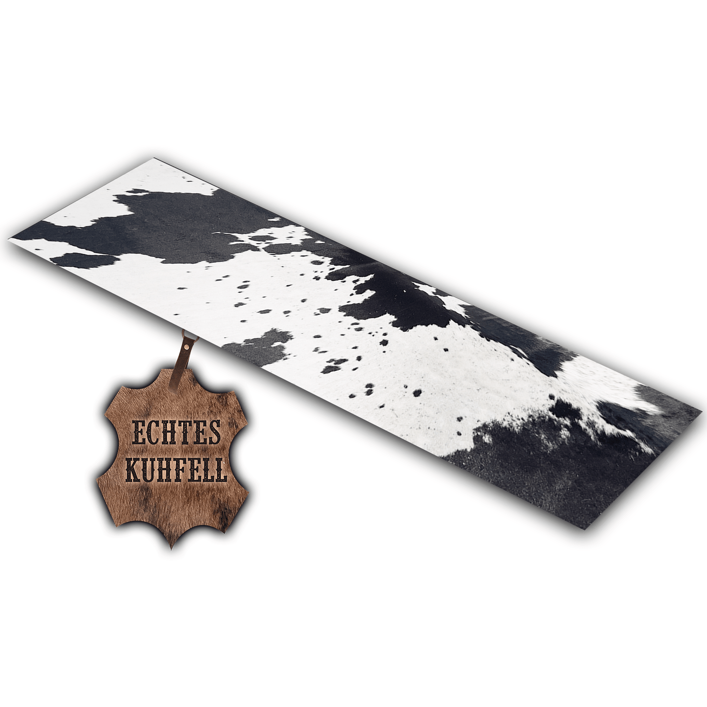 Echter Kuhfell Teppich gerade klein "Die klassische Schönheit" Läufer für Wohnzimmer Flur Eingangsbereich, Rinderfell für kleinere Flächen, modern schwarz weiss 150x46cm / 120x40cm - unendlich - schoen
