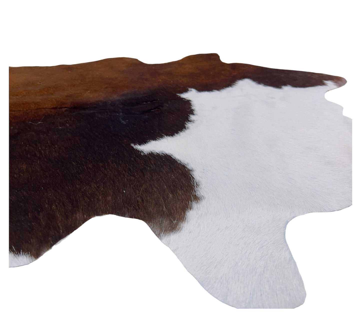 Echter Kuhfell Teppich klein, "Die wandelbare Schönheit" Handmade in Germany, Läufer für Wohnzimmer Flur Eingangsbereich, Rinderfell für kleinere Flächen Weiss Tricolore 160x70cm / 120x55 cm - unendlich - schoen