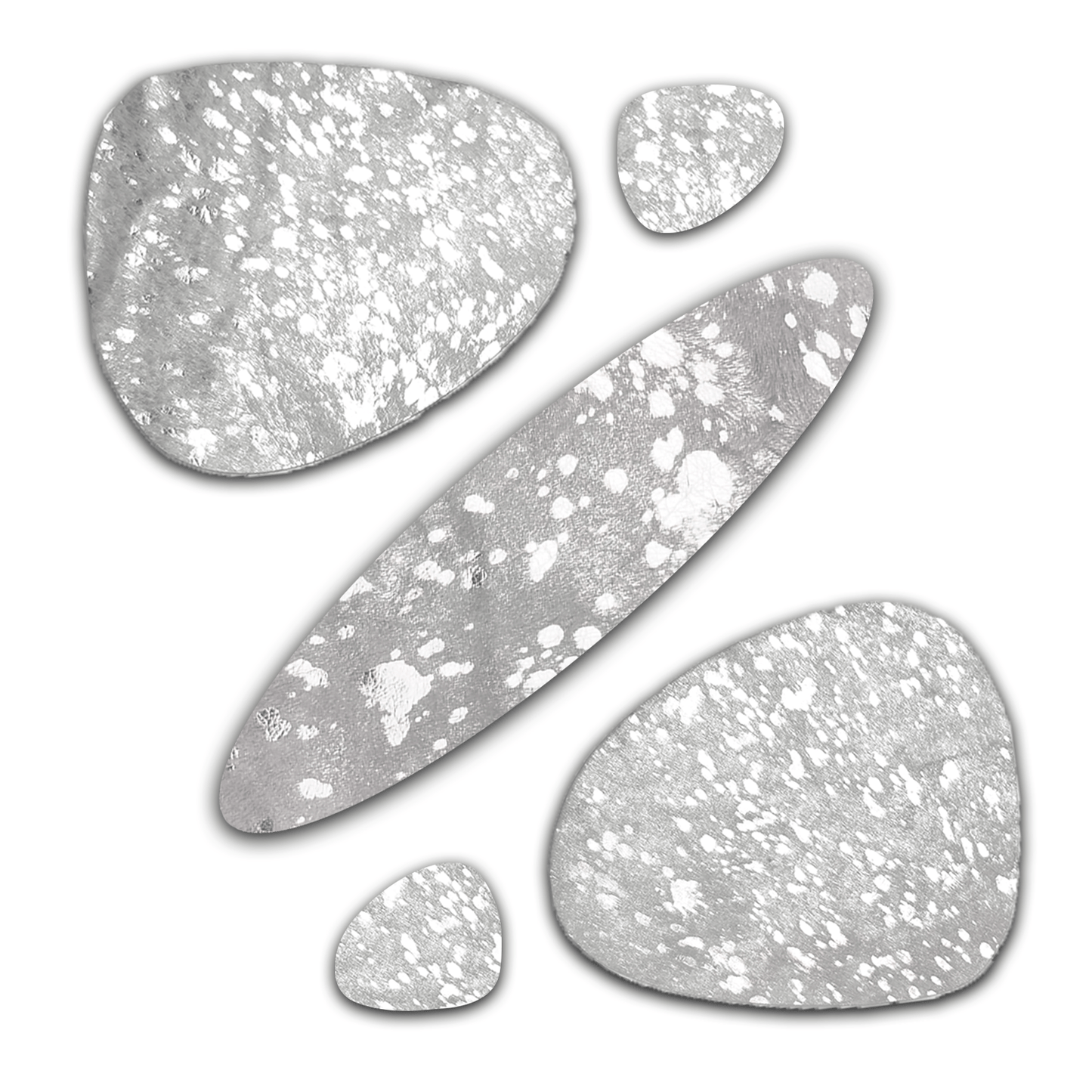 Echtes Kuhfell 2er - Platzset "Die glänzende Schönheit" Tischset handgefertigt geruchsneutral Esstisch, oval silber metallic sparkle 40x32cm - unendlich - schoen