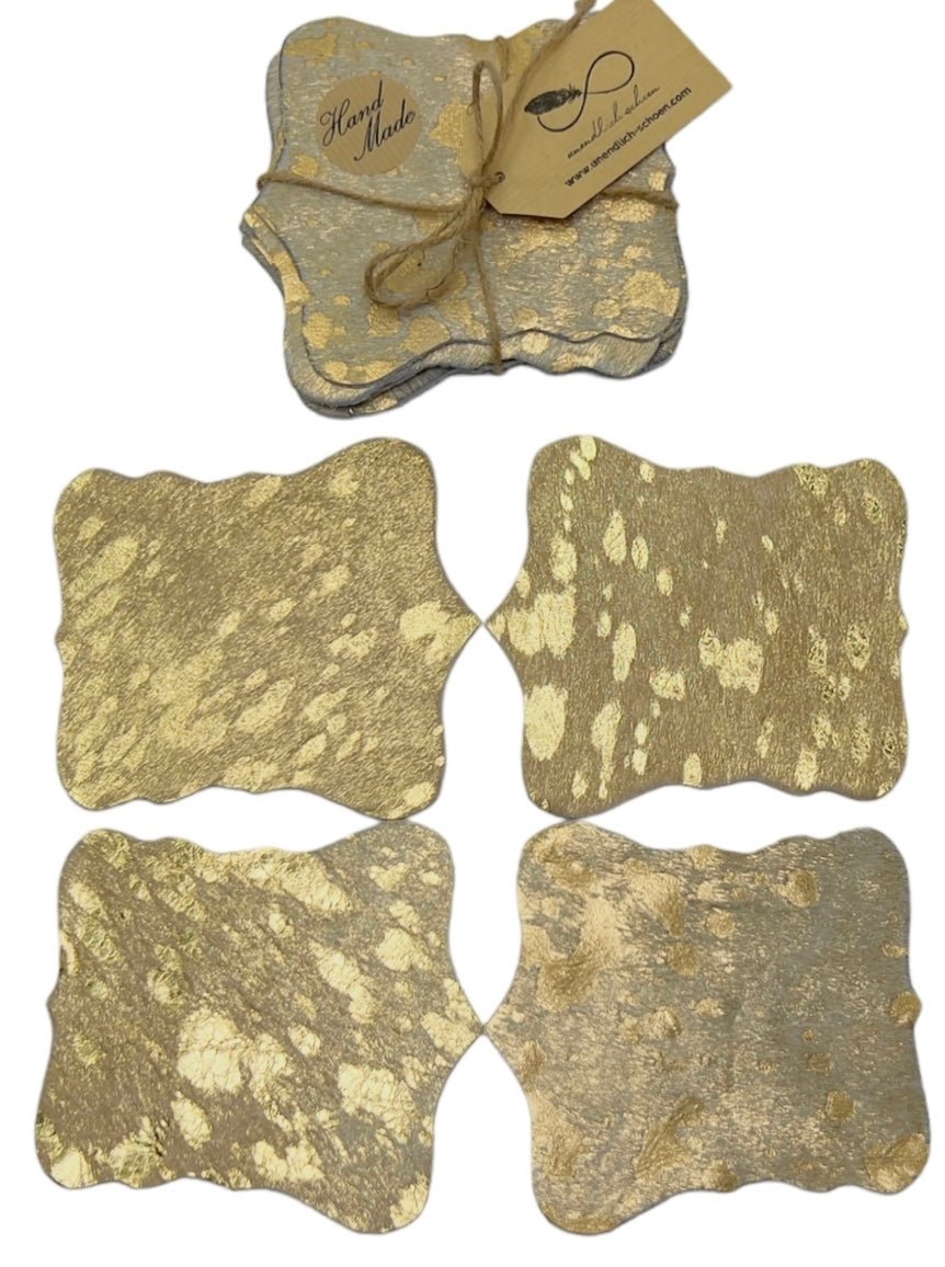 Echtes Kuhfell 2er - Platzset Platzdeckchen "Die luxeriöse Schönheit" abwischbar Tischset rutschfest Handmade Germany geruchsneutral Esstisch, rustikal gold metallic sparkle 40x38cm - unendlich - schoen