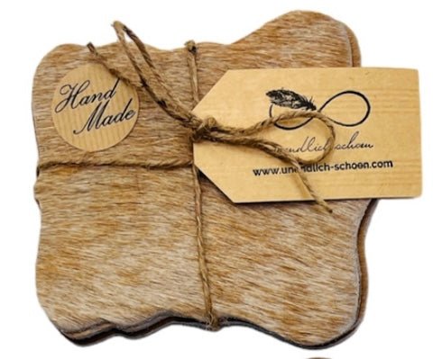 Echtes Kuhfell 2er - Platzset Platzdeckchen "Die nordische Schönheit" Handmade in Germany, abwaschbar, Tischset ist natürlich rutschfest, Deko Telleruntersetzer Esstisch Wohnzimmer, rustikal champanger blond 40 x 38 cm - unendlich - schoen