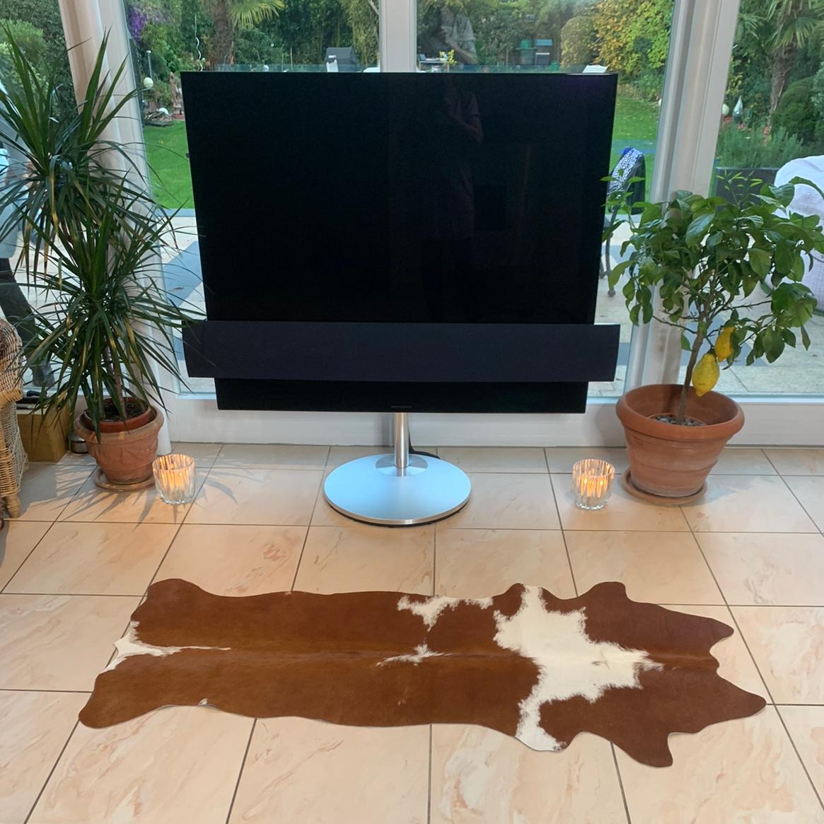 Rinderfell braun weiss modern Wohnzimmer edel echt