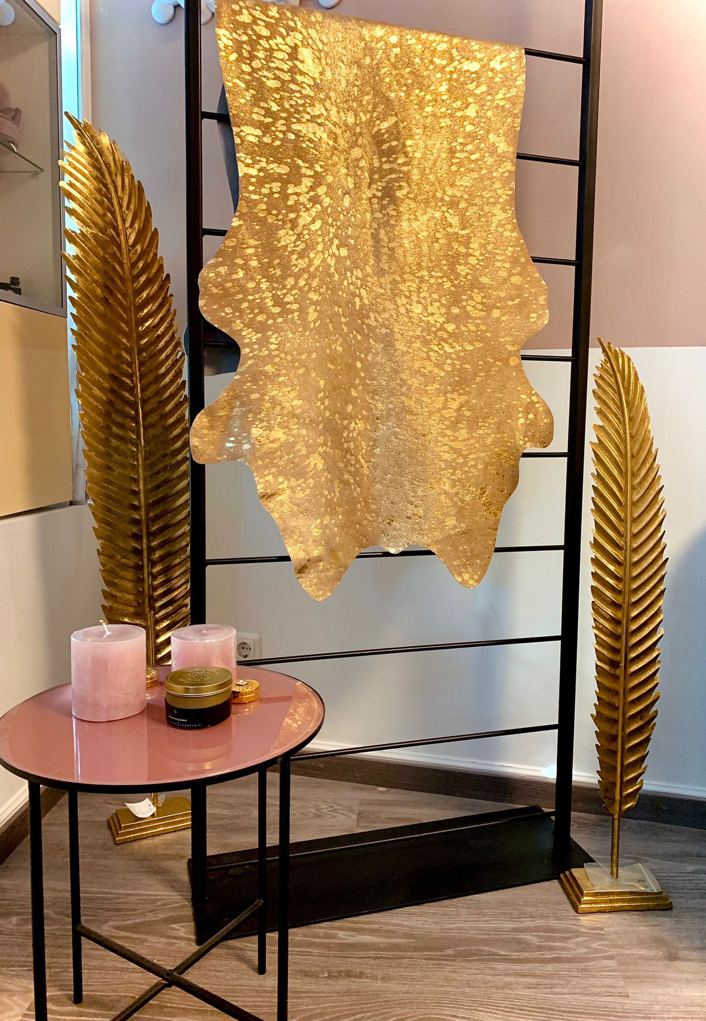 Kuhfell Teppich gold sparkle edel und exklusiv 160x70cm