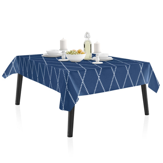 Tischdecke aus 100% Baumwolle, Beste Qualität in modernem Design, Maritim-Hanseatischer Look mit Kordelmuster, faltenfreies Fallen (140 x180 cm / 140 x 220 cm. blau-weiss)