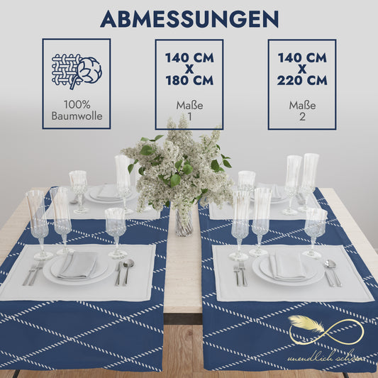 unendlich schoen - Tischdecke aus 100% Baumwolle, Beste Qualität in modernem Design, Maritim-Hanseatischer Look mit Kordelmuster, faltenfreies Fallen (140 x180 cm / 140 x 220 cm. blau-weiss)
