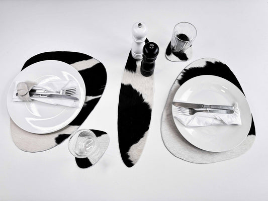 Echt Kuhfell Tischläufer"Die klassische Schönheit" Wohnzimmer Esstisch, oval schwarz/weiss 13x50cm - unendlich - schoen - Echte Kuhfelle, Platzsets & Tischläufer