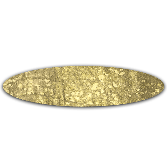 Handgefertigter Kuhfell-Tischläufer in gold metallic sparkle für Sekretär und nordischen Wohnstil