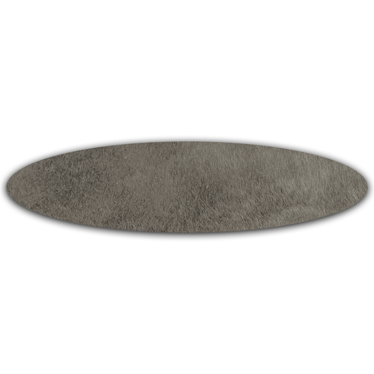 Ovaler Kuhfell-Tischläufer in taupe-grau als Wohnakzent für Boutique