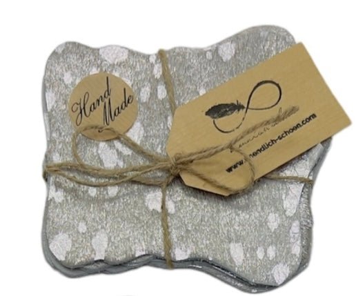 Echte Kuhfell Glasuntersetzer " Die glänzende Schönheit" edel schlicht, pflegeleicht, rustikal silber metallic Effekt 13cm Ø - unendlich - schoen