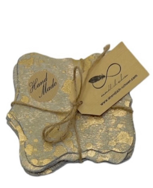 Echte Kuhfell Glasuntersetzer " Die luxeriöseSchönheit" edel schlicht, pflegeleicht, rustikal gold metallic sparkle 13cm Ø - unendlich - schoen