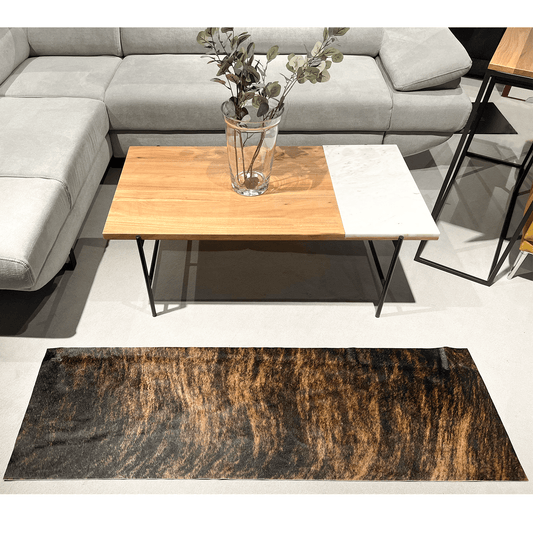 Echter Kuhfell Teppich gerade klein "Die exotische Schönheit" Handmade in Germany, geruchsneutral, Rinderfell ideal für Wohnzimmer Esszimmer Flur, braun gestromt, getigert 150x46cm /120x40cm - unendlich - schoen