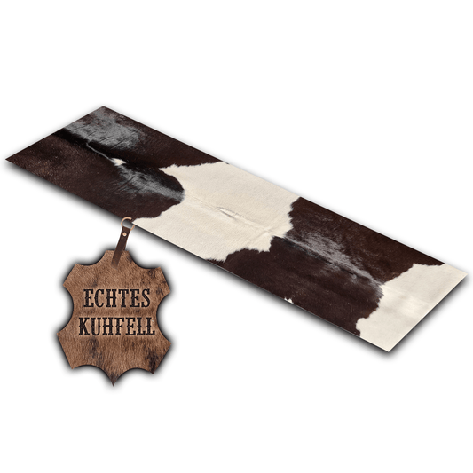 Echter Kuhfell Teppich gerade klein "Die klassische Schönheit" Läufer für Wohnzimmer Flur Eingangsbereich, Rinderfell für kleinere Flächen, modern schwarz weiss 150x46cm / 120x40cm - unendlich - schoen