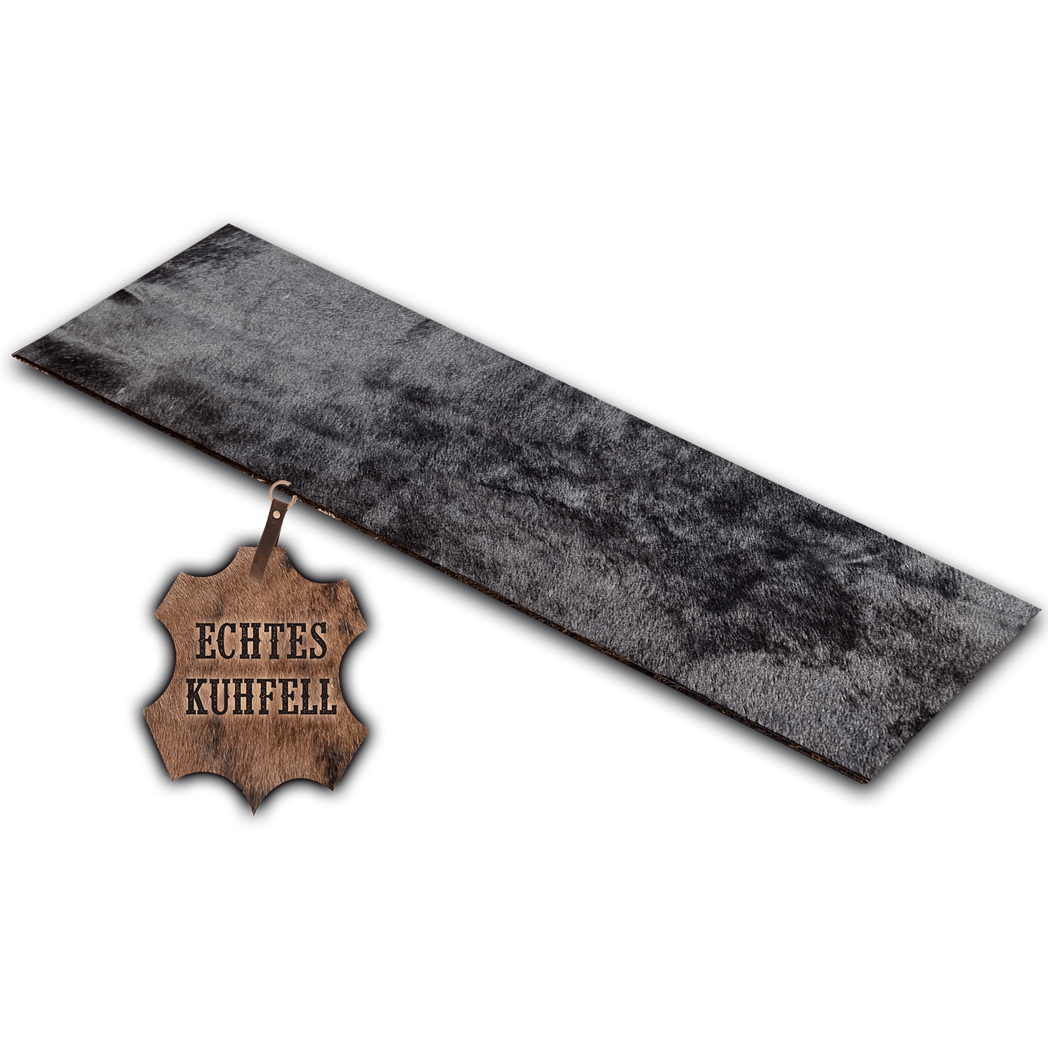 Echter Kuhfell Teppich gerade klein "Die schlichte Schönheit" Läufer für Wohnzimmer Flur Eingangsbereich, Rinderfell für kleinere Flächen, modern schwarz 150cmx46cm / 120x40cm - unendlich - schoen