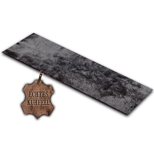 Echter Kuhfell Teppich gerade klein "Die schlichte Schönheit" Läufer für Wohnzimmer Flur Eingangsbereich, Rinderfell für kleinere Flächen, modern schwarz 150cmx46cm / 120x40cm - unendlich - schoen