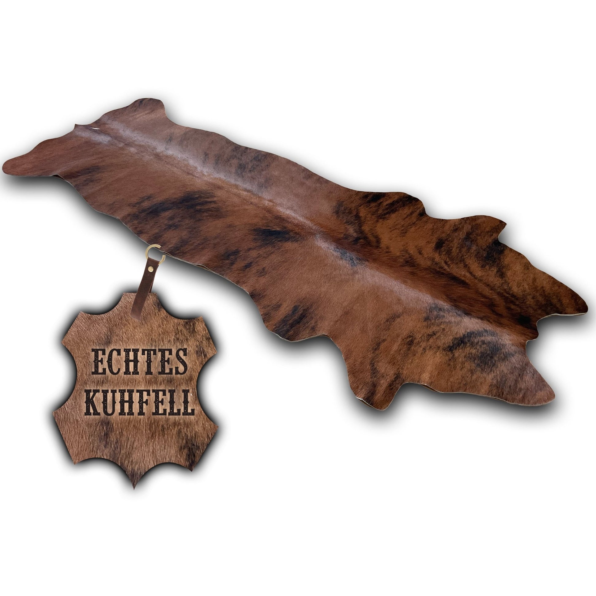 Echter Kuhfell Teppich klein "Die exotische Schönheit" Handmade in Germany, geruchsneutral, Rinderfell ideal für Wohnzimmer Esszimmer Flur, braun gestromt, getigert 160x70cm /120x55cm - unendlich - schoen