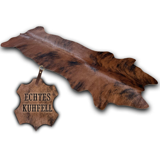 Echter Kuhfell Teppich klein "Die exotische Schönheit" Handmade in Germany, geruchsneutral, Rinderfell ideal für Wohnzimmer Esszimmer Flur, braun gestromt, getigert 160x70cm /120x55cm - unendlich - schoen