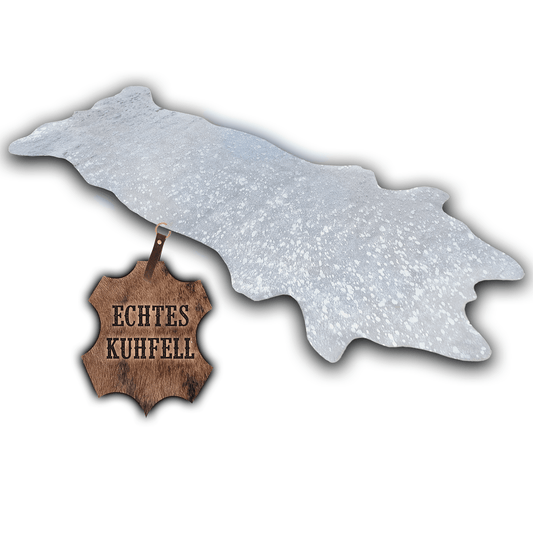 Echter Kuhfell Teppich klein "Die glänzende Schönheit" made in Germany, geruchsneutral, Rinderfell ideal für Wohnzimmer Esszimmer Flur, rustikal silber sparkle metallic 160x70cm / 120x55cm - unendlich - schoen