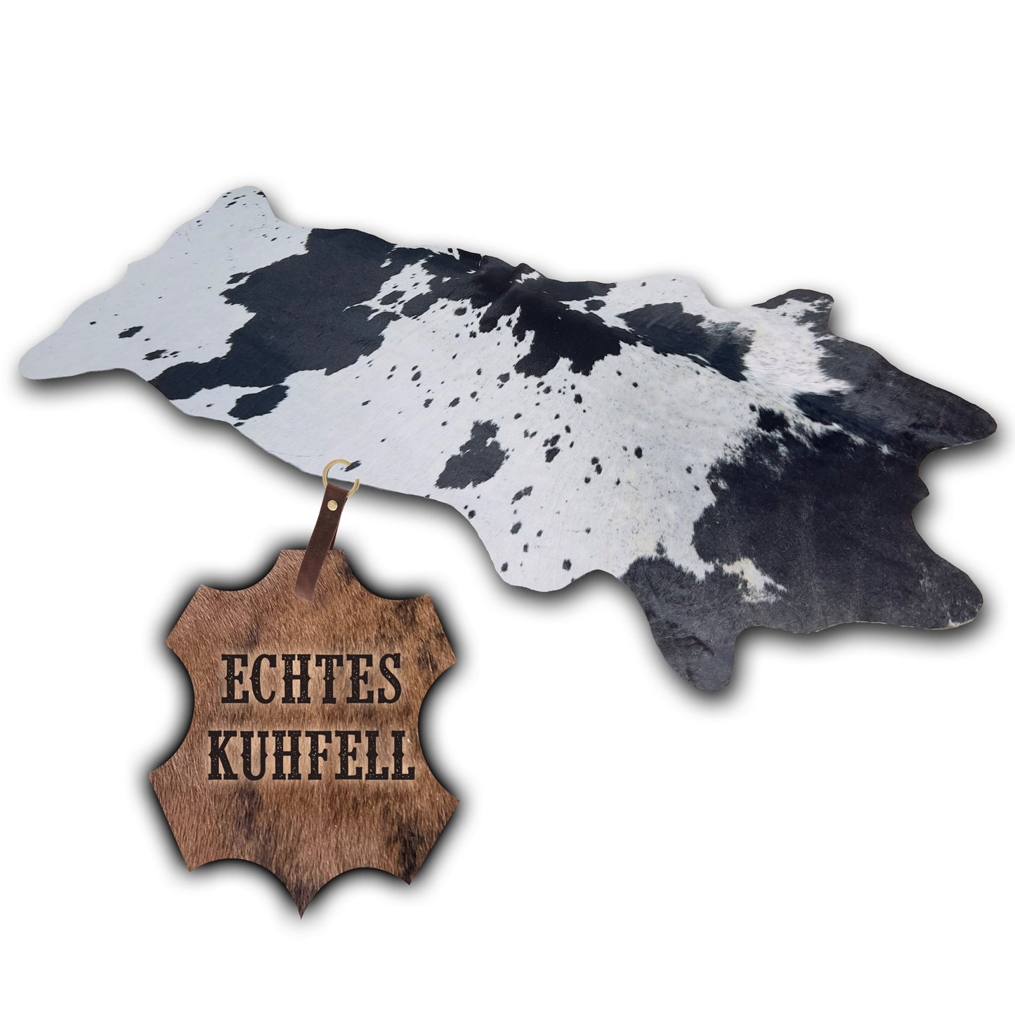Echter Kuhfell Teppich klein "Die klassische Schönheit" Handmade in Germany, geruchsneutral, Rinderfell ideal für Wohnzimmer Esszimmer Flur, rustikal schwarz weiss 160x70cm / 120x55cm - unendlich - schoen