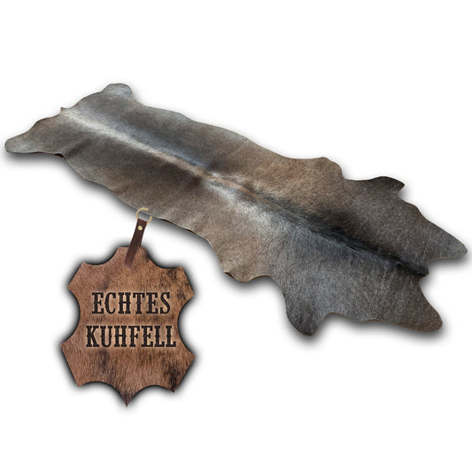 Echter Kuhfell Teppich klein "Die moderne Schönheit" Handmade in Germany, Läufer für Wohnzimmer Flur Eingangsbereich, Rinderfell für kleinere Flächenn rustikal taupe grau 160x70cm / 120x55cm - unendlich - schoen