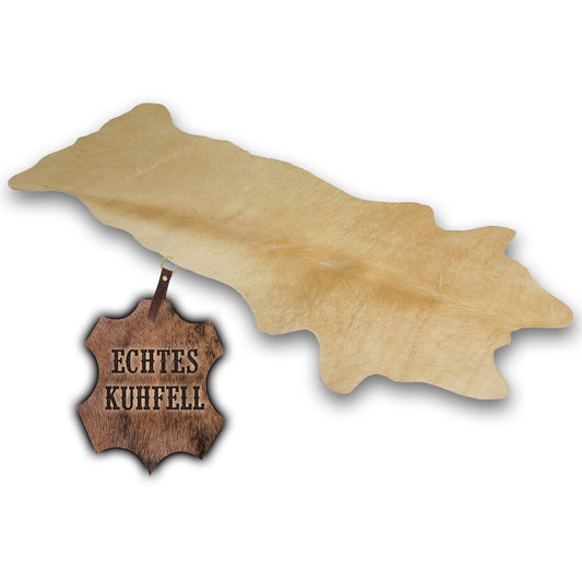 Echter Kuhfell Teppich klein "Die nordische Schönheit" Läufer für Wohnzimmer Flur Eingangsbereich, Rinderfell für kleinere Flächen, rustikal champagner blond 160x70cm / 120x55cm - unendlich - schoen