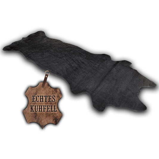 Echter Kuhfell Teppich klein "Die schlichte Schönheit" Läufer für Wohnzimmer Flur Eingangsbereich, Rinderfell für kleinere Flächen, rustikal schwarz 160x70cm / 120x55cm - unendlich - schoen