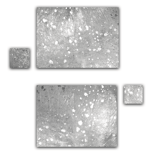 Echtes Kuhfell 2er - Platzset "Die glänzende Schönheit" Tischset handgefertigt geruchsneutral Esstisch, modern silber metallic sparkle 40x30cm - unendlich - schoen