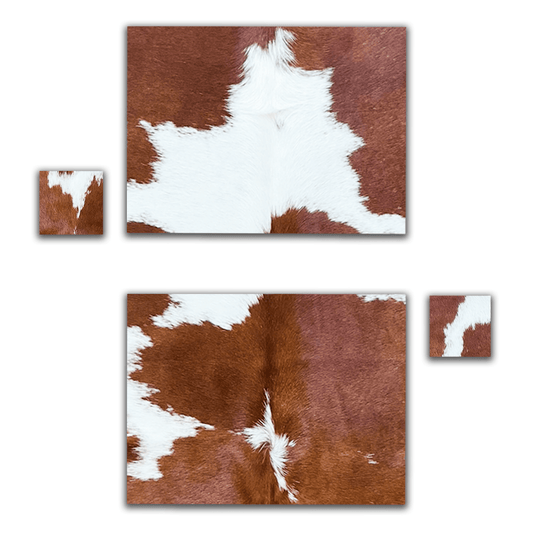 Echtes Kuhfell 2er - Platzset "Die rustikale Schönheit" Tischset handgefertigt geruchsneutral Esstisch, modern braun/weiss 40x30cm - unendlich - schoen