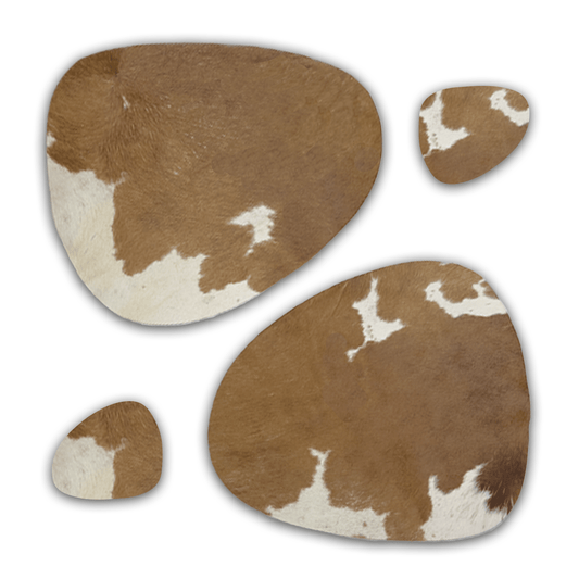 Echtes Kuhfell 2er - Platzset "Die rustikale Schönheit" Tischset handgefertigt geruchsneutral Esstisch, oval braun weiß 40x32cm - unendlich - schoen