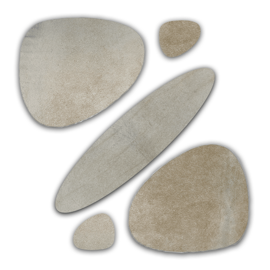 Echtes Kuhfell 2er - Platzset "Dien klare Schönheit" Tischset handgefertigt geruchsneutral Esstisch, oval chrystal weiss 40x32cm - unendlich - schoen