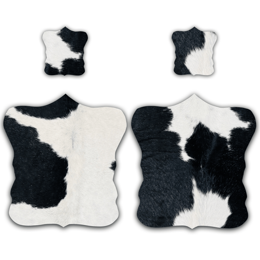 Echtes Kuhfell 2er - Platzset Platzdeckchen "Die klassische Schönheit" abwischbar Tischset rutschfest Handmade Germany geruchsneutral Esstisch, rustikal schwarz/weiss 40x38cm - unendlich - schoen