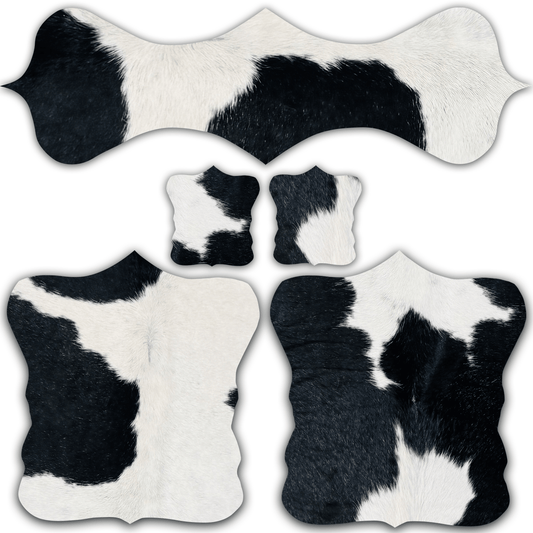 Echtes Kuhfell 2er - Platzset Platzdeckchen "Die klassische Schönheit" abwischbar Tischset rutschfest Handmade Germany geruchsneutral Esstisch, rustikal schwarz/weiss 40x38cm - unendlich - schoen