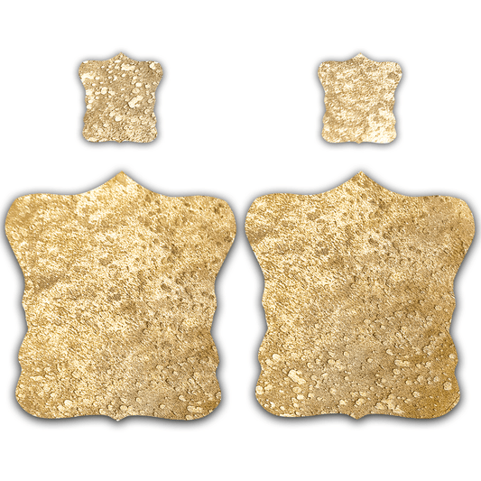 Echtes Kuhfell 2er - Platzset Platzdeckchen "Die luxeriöse Schönheit" abwischbar Tischset rutschfest Handmade Germany geruchsneutral Esstisch, rustikal gold metallic sparkle 40x38cm - unendlich - schoen
