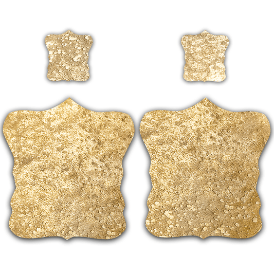 Echtes Kuhfell 2er - Platzset Platzdeckchen "Die luxeriöse Schönheit" abwischbar Tischset rutschfest Handmade Germany geruchsneutral Esstisch, rustikal gold metallic sparkle 40x38cm - unendlich - schoen