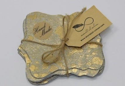 Echtes Kuhfell 2er - Platzset Platzdeckchen "Die luxeriöse Schönheit" abwischbar Tischset rutschfest Handmade Germany geruchsneutral Esstisch, rustikal gold metallic sparkle 40x38cm - unendlich - schoen