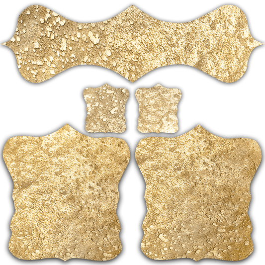 Echtes Kuhfell 2er - Platzset Platzdeckchen "Die luxeriöse Schönheit" abwischbar Tischset rutschfest Handmade Germany geruchsneutral Esstisch, rustikal gold metallic sparkle 40x38cm - unendlich - schoen