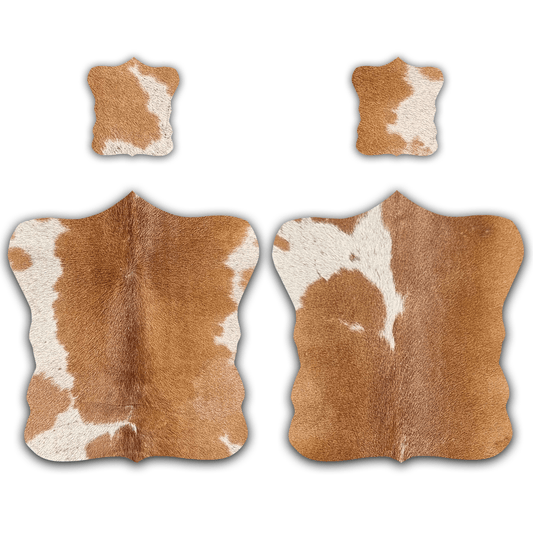 Echtes Kuhfell 2er - Platzset Platzdeckchen "Die rustikale Schönheit" abwischbar Tischset rutschfest Handmade Germany geruchsneutral Esstisch, rustikal braun/weiss 40x38cm - unendlich - schoen