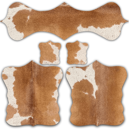Echtes Kuhfell 2er - Platzset Platzdeckchen "Die rustikale Schönheit" abwischbar Tischset rutschfest Handmade Germany geruchsneutral Esstisch, rustikal braun/weiss 40x38cm - unendlich - schoen