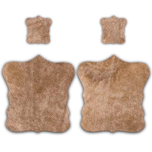 Echtes Kuhfell 2er - Platzset Platzdeckchen "Die warme Schönheit" Handmade in Germany,abwaschbar, Tischset ist natürlich rutschfest, Deko Telleruntersetzer Esstisch Wohnzimmer, rustikal taupe braun 40 x 38 cm - unendlich - schoen