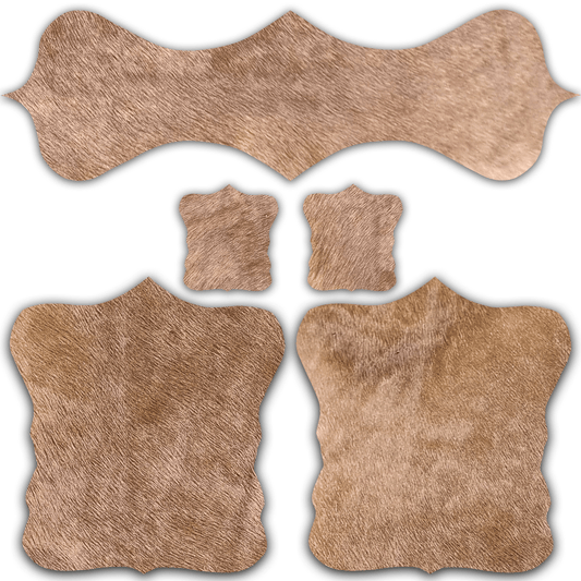 Echtes Kuhfell 2er - Platzset Platzdeckchen "Die warme Schönheit" Handmade in Germany,abwaschbar, Tischset ist natürlich rutschfest, Deko Telleruntersetzer Esstisch Wohnzimmer, rustikal taupe braun 40 x 38 cm - unendlich - schoen