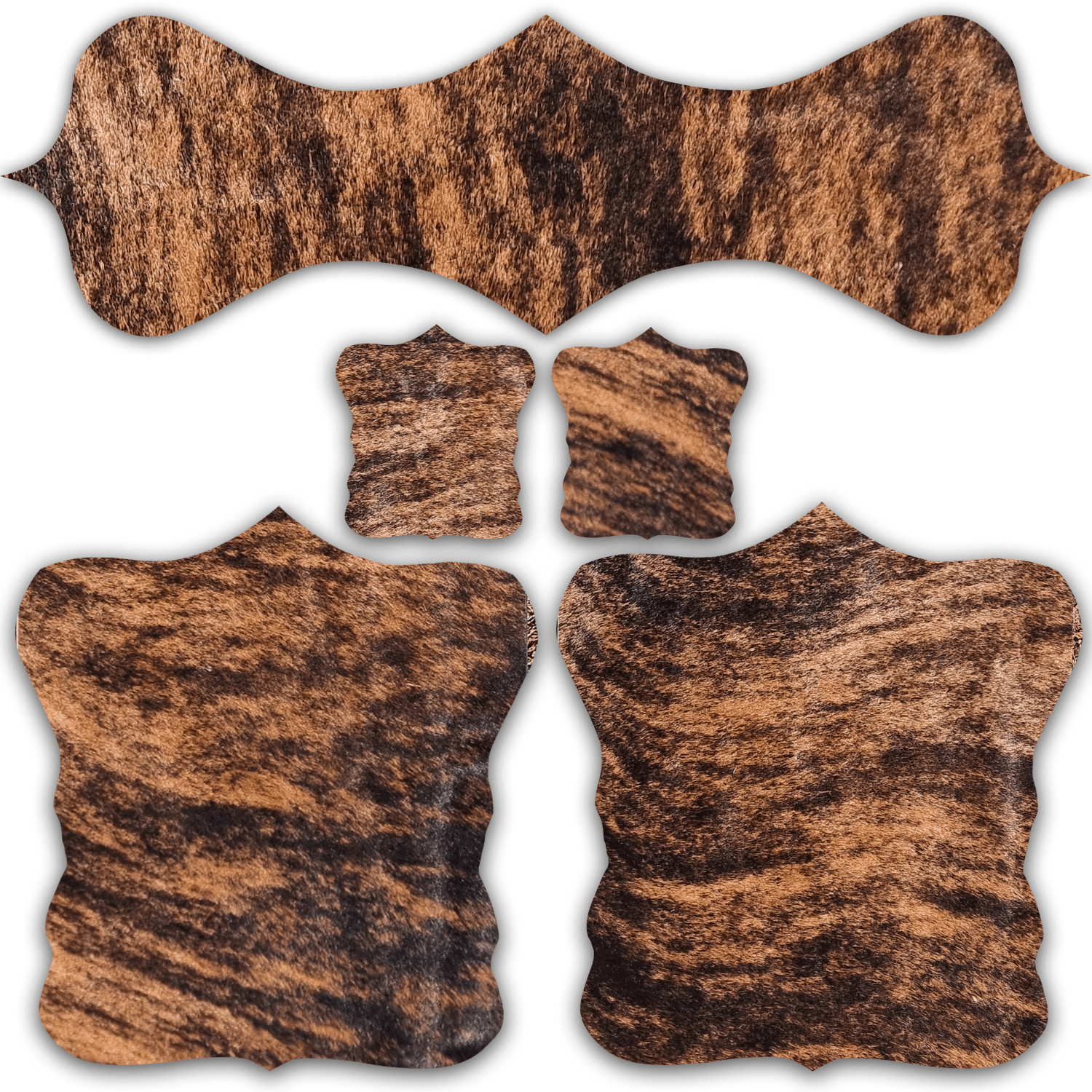 Echtes Kuhfell 2er - Platzset Platzsets "Die exotische Schönheit" abwaschbar, Handmade in Germany, Tischset ist natürlich rutschfest, Deko Telleruntersetzer Esstisch Wohnzimmer, rustikal braun gestromt, getigert 40x38cm - unendlich - schoen