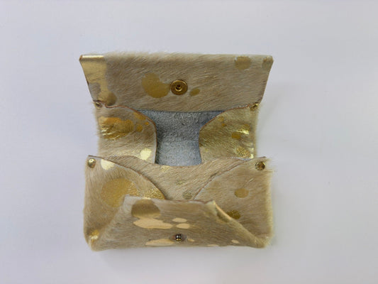Echtes Kuhfell Portemonnaie / Geldbörse "Die luxeriöse Schönheit" edel & extravagant der besondere Hingucker, 2 Fächer, gold sparkle metallic 12x8cm - unendlich - schoen