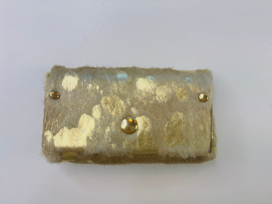 Echtes Kuhfell Portemonnaie / Geldbörse "Die luxeriöse Schönheit" edel & extravagant der besondere Hingucker, 2 Fächer, gold sparkle metallic 12x8cm - unendlich - schoen