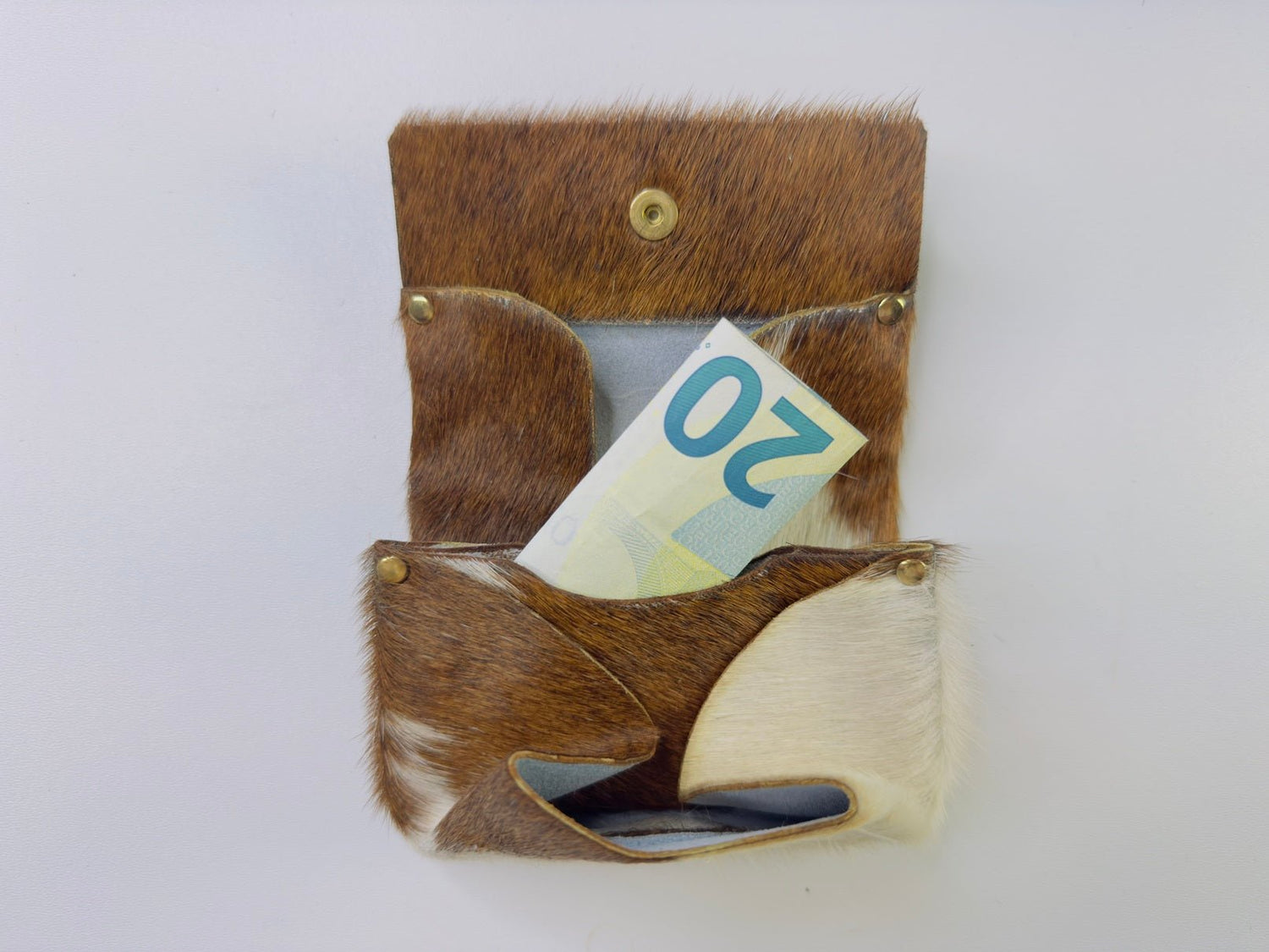 Echtes Kuhfell Portemonnaie / Geldbörse "Die rustikale Schönheit" edel & extravagant der besondere Hingucker, 2 Fächer, braun weiß 12x8cm - unendlich - schoen