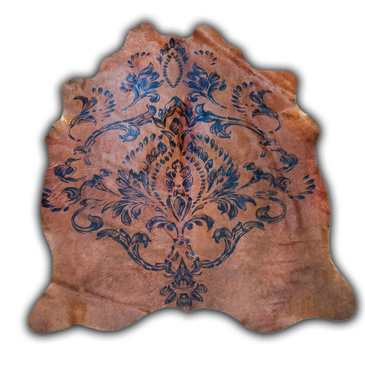 Kuhfell / Rinderfell Teppich "braun mit print" L ca. 160 x 180 cm - unendlich - schoen