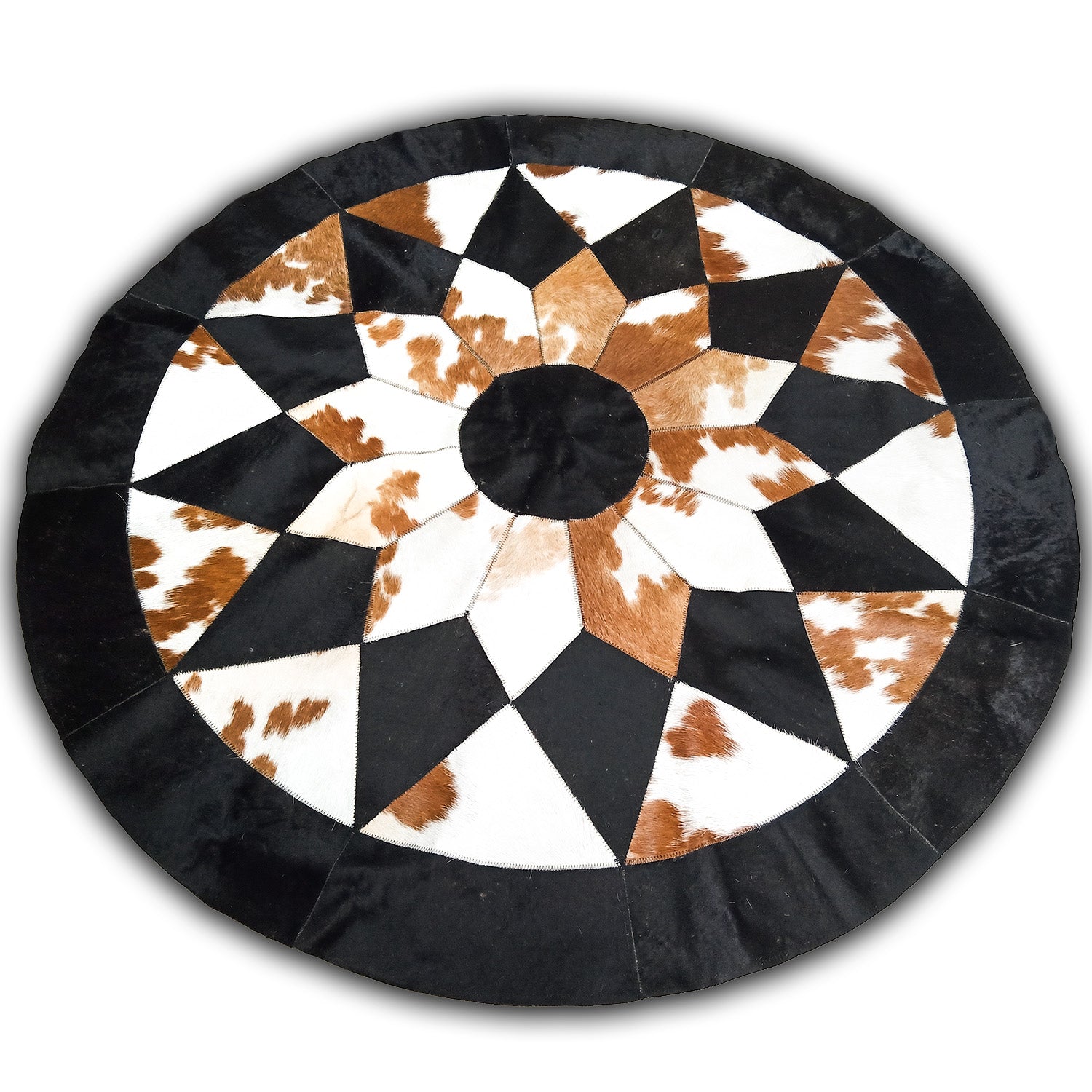 Kuhfell / Rinderfell Teppich "Patchwork rund" ⌀ 100 cm - unendlich - schoen