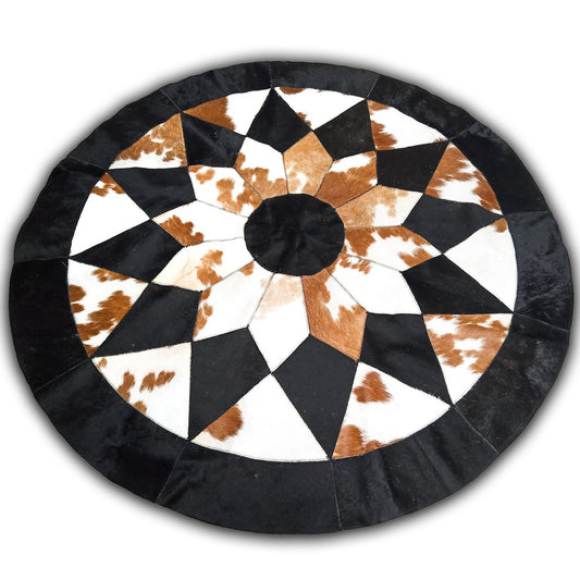 Kuhfell / Rinderfell Teppich "Patchwork rund" ⌀ 100 cm - unendlich - schoen