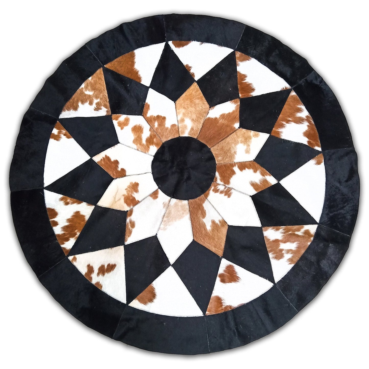Kuhfell / Rinderfell Teppich "Patchwork rund" ⌀ 100 cm - unendlich - schoen