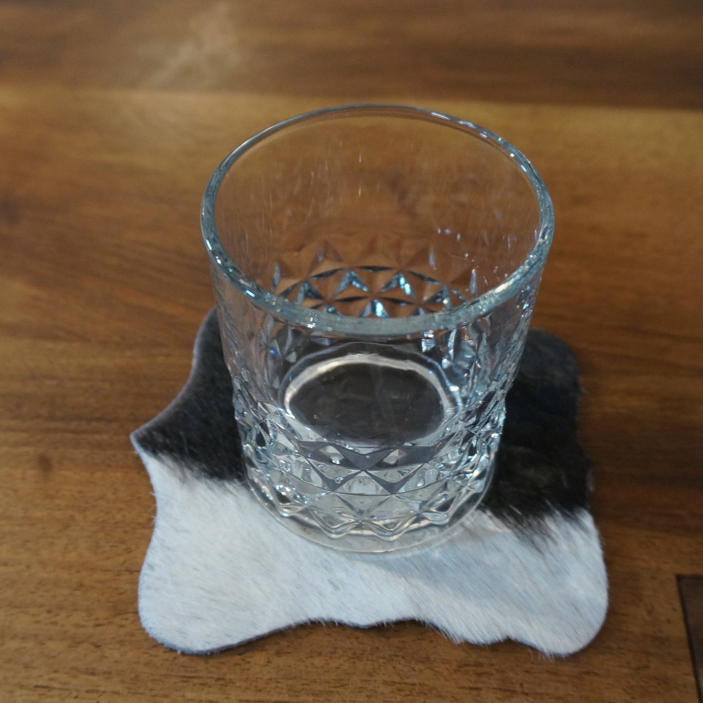 6x Echter Kuhfell Glas Untersetzer schwarz/weiss, edel schlicht, pflegeleicht, Größe: 13cm Ø